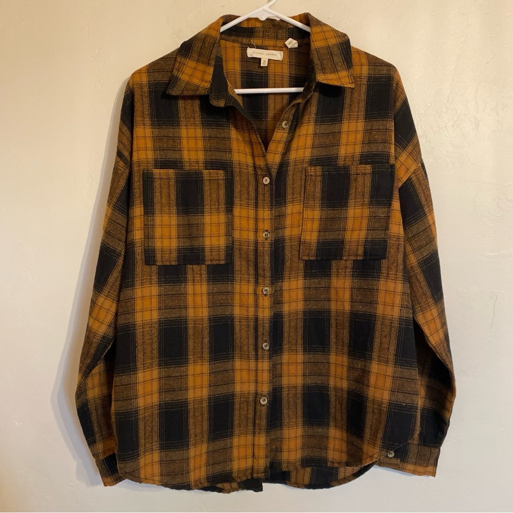 Gilded Intent Black and Rust Plaid Shirt size M